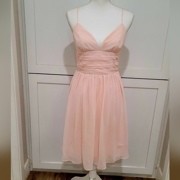 David's Bridal Dresses & Skirts - Romantic Pink Chiffon Formal Spaghetti Strap Dress | Size 4